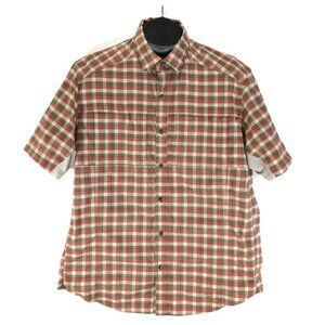 REI Short Sleeve Button Up Shirt Men's Large Plaid Vented Summer Outdoor Hiking
